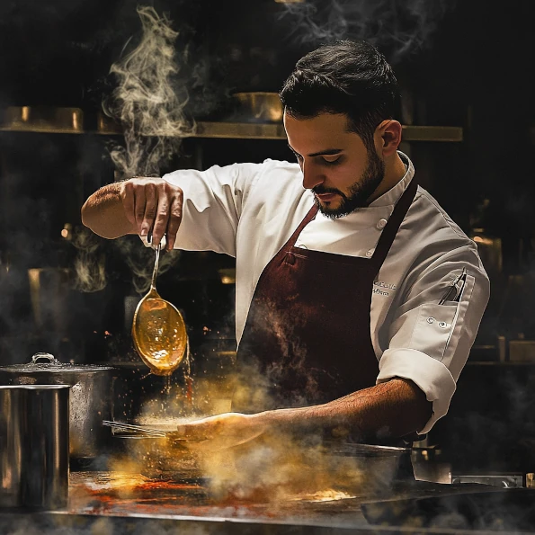 A chef making food.